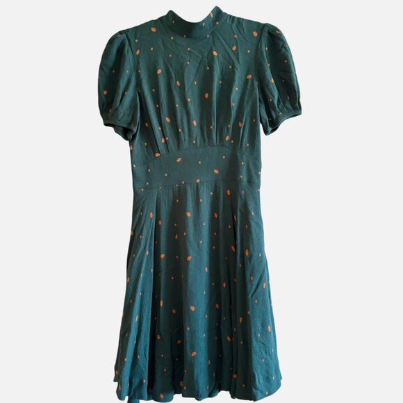 Free People Dress Size 2 Abbie Tie Neck Reversible Green and Peach Polka Dot - Picture 1 of 16